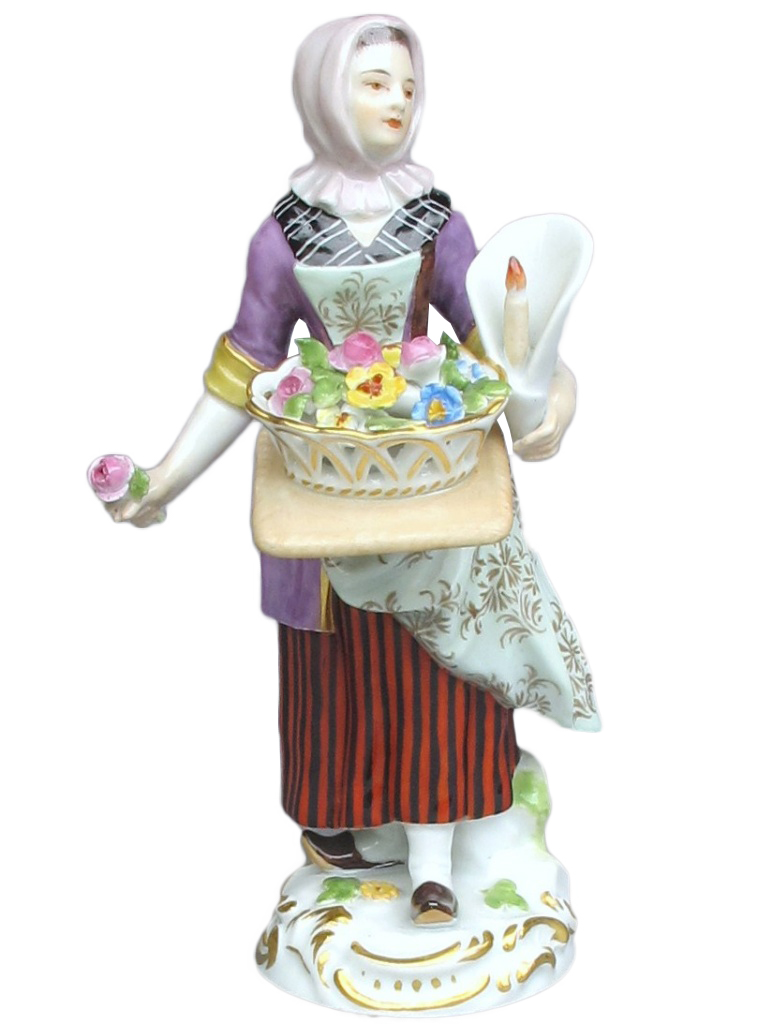 マイセン　人形　磁器　パリの物売りシリーズ　ろうそくを売る女性